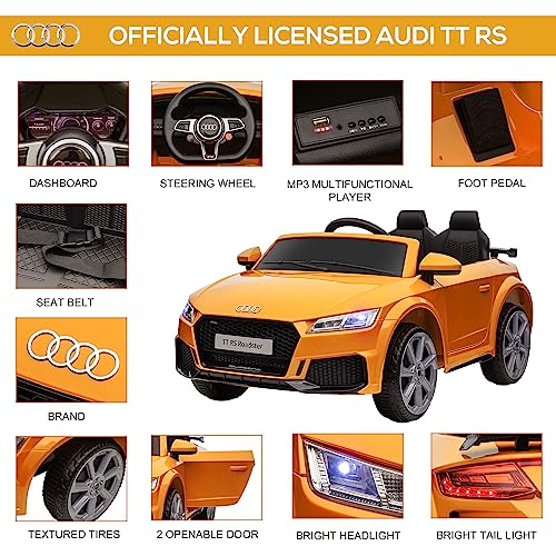 HOMCOM Audi TT RS Licensed 12V Kids Electric Ride On Car w/Parental Remote Forward Reverse, Lights, Horn, MP3 Player, Seatbelt - Yellow