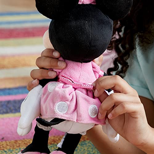 Disney Store Official Minnie Mouse Small Soft Plush Toy, 33cm/12”, Iconic Cuddly Toy Character in Pink Polka Dot Dress and Bow with Embroidered Features, Suitable for All Ages