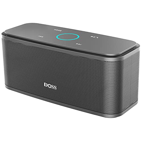 DOSS SoundBox Portable Bluetooth Speaker with 12W HD Sound and Bass, IPX5 Waterproof, 20H Playtime, Touch Control, Handsfree, Wireless Speaker for Home, Outdoor, Travel-Grey