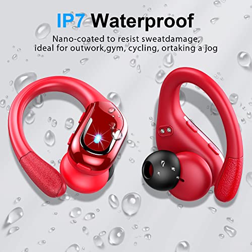 Wireless Earbuds Sport, Bluetooth 5.3 Headphones, Wireless Earphones 75H Playtime and HiFi Stereo Sound with Mic, IP7 Waterproof, Dual LED Display in Ear EarHooks, USB-C, Headsets for Sport, Running