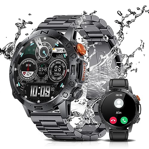 LIGE Smart Watches for Men, 1.43" AMOLED Always On Smart Watch with Bluetooth Voice Call Heart Rate SpO2 Blood Pressure Sleep Monitor, IP68 Waterproof Military Smartwatch with 100+ Sports, Android iOS