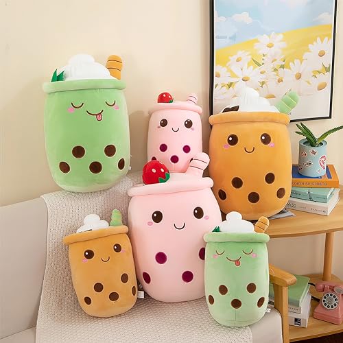 Bubble Tea Plush Pillows, Cute Boba Plushies Soft Toys Giant Boba Stuffed Animal pillow for Boba Lovers (Green, 35cm)