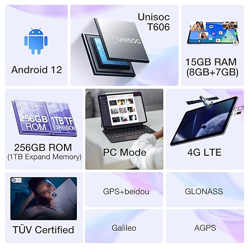 DOOGEE T10PRO Tablet 10.1 Inch FHD+, 15GB RAM + 256GB ROM TF 1TB, 8580mAh Battery Octa-Core Android 12 Tablet PC with Dual 4G, 13MP + 8MP Cameras, 2.4/5G WiFi TÜV Certified, Black