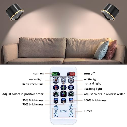 Wall Light Set of 2, Rechargeable LED Wall Sconce Battery Operated, 6 Colors Dimmable Cupboard Light, Remote&Touch Control Stick on Wall Light, Bedside Wall Reading Light for Bedroom Pictures Arts