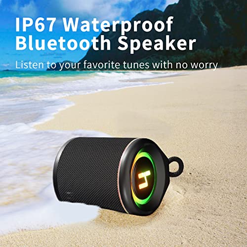 HEYSONG Portable Bluetooth Speakers with HD Sound, Small Waterproof Shower Speaker with Microphone, RGB Lights, Pairing for Beach, Travel, Camping, Office, Home & Outdoors, Birthday Gift, Black