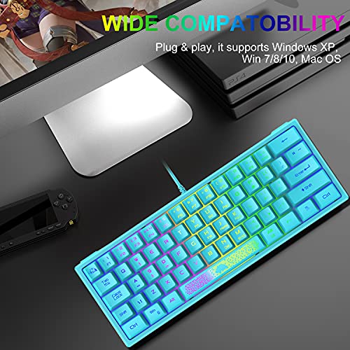 ZIYOU LANG K61 60% Percent Gaming Keyboard, Compact RGB Chroma Backlit STK61-Wired Mechanical Feel Membrane Keyboard, UK Layout Pro Mini 62 Keys, Waterproof, for PS4 XBOX PC Laptop Mac/Blue