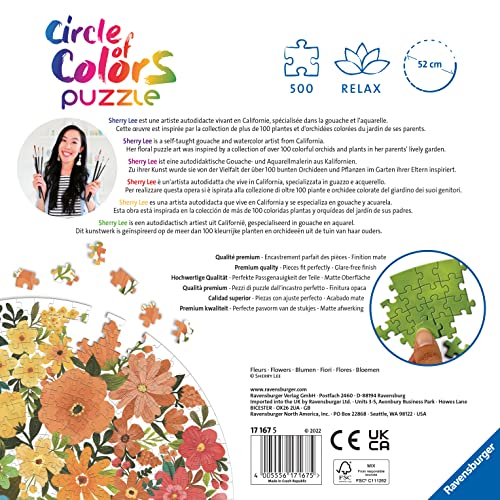 Ravensburger Circle of Colours - Flowers 500 Piece Jigsaw Puzzle for Adults and Kids Age 10 Years Up