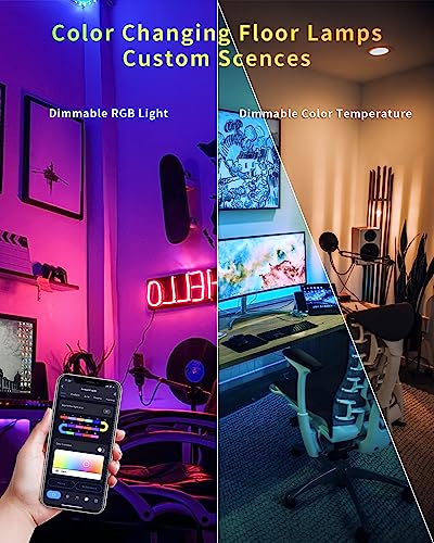 Lphianx Corner Floor Lamp Works with Alexa, Modern Led Floor Lamp with Remote, Voice & App Control, Music Sync, 16 Million Color Changing, Mood Lighting Smart RGB Floor Lamps for Living Room Bedroom