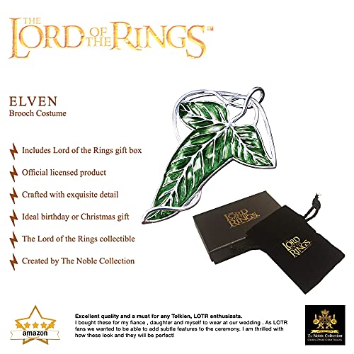 The Noble Collection The Lord of the Rings Elven Leaf Brooch - 2.8in (7cm) Costume Jewellery Enamelled Brooch - Officially Licensed Film Set Movie Props Jewellery Gifts