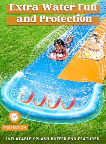 JOYIN 685cm Slip Slide and 2 Bodyboards, Lawn Water Slides Slip N Waterslides Summer Water Toy with Build in Sprinkler for Backyard Outdoor Water Fun for Kids Adults