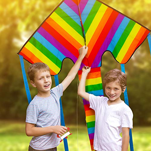 Huge Rainbow Delta Kite for Children and Adults - Great Outdoor Kids Toys for Beginners - Very Easy to Fly Kite - Even in Low Winds - Makes a Great Gift or Stocking Filler