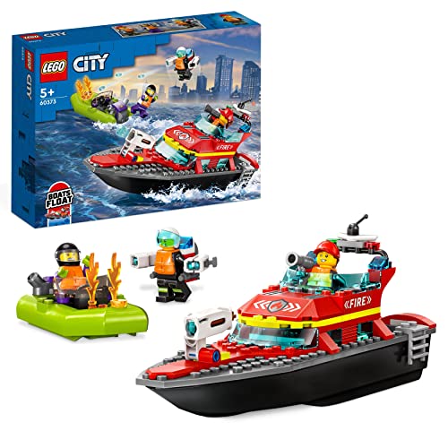 LEGO 60373 City Fire Rescue Boat Toy, Floats on Water, with Jetpack, Dinghy and 3 Minifigures, Everyday Hero Toys for Boys and Girls Aged 5+, Gift Idea