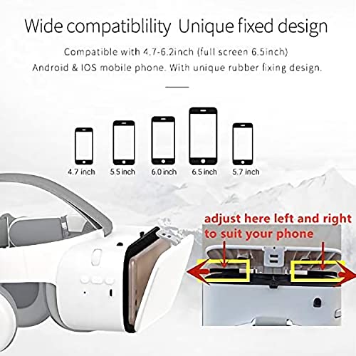 3D Virtual Reality VR Headset with Wireless Remote Bluetooth, VR Glasses for Movies & Video Games IMAX, Compatible for Android iOS iPhone 12 11 Pro Max Mini X R S Samsung 4.7-6.2" Cellphone (White)