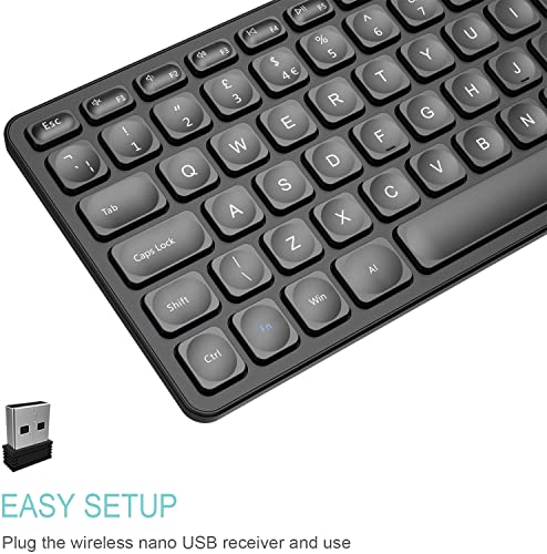 Arteck 2.4G Wireless Keyboard Ultra Slim and Compact Wireless Keyboard with Media Hotkeys for Computer/Desktop/PC/Laptop/Surface/Smart TV and Windows 10/8/ 7 Built-in Rechargeable Battery