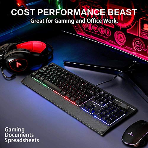 LYCANDER Gaming Keyboard UK, Wired USB Keyboard - 19 anti-ghosting keys, 1.8m cable, rainbow backlight