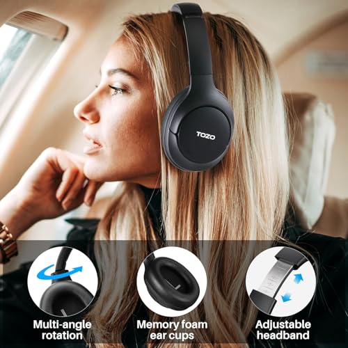 TOZO HT2 Hybrid Active Noise Cancelling Wireless Headphones, 60H Playtime Lossless Audio Over Ear Bluetooth Headphones, Hi-Res Audio Deep Bass Foldable Lightweight Headset for Workout