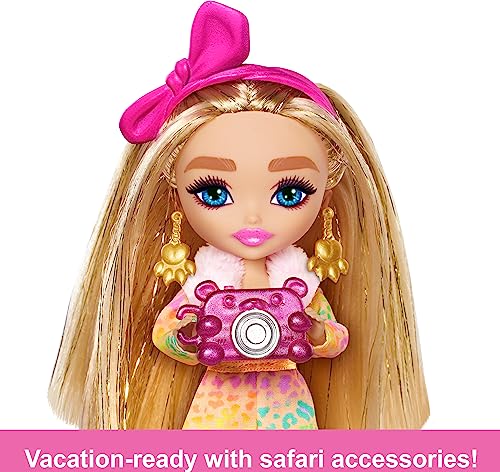 Barbie Extra Minis Travel Doll with Safari Fashion, Barbie Extra Fly Small Doll, Animal-Print Outfit with Accessories, HPT56