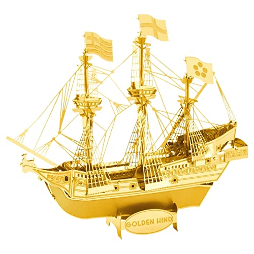 Metal Earth Golden Hind Gold Version 3D Metal Model Kit Bundle with Tweezers Fascinations