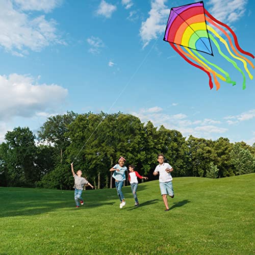 ECHOCUBE Huge Rainbow Diamond Kite for Kids & Adults, Easy to Fly Kite with 8 Long Tails and 100M Kite String, Great Outdoor Toy for Beach, Park and Family Time (73 * 65cm)