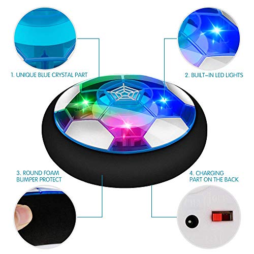 Growsland Kids Hover Soccer Ball Gift Boys Girls Age 3,4,5,6,7,8,9-12 Year Old Rechargeable Air Power Sport Football Game Colorful LED Light & Foam Bumpers Indoor Outdoor Disk Toy