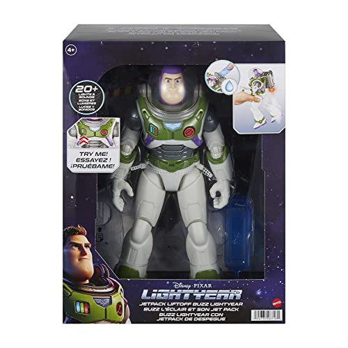 Disney and Pixar Lightyear Jetpack Liftoff Buzz Lightyear Large 12 Inch Scale Posable Action Figure, Jet Pack & Vapor Trail Exhaust, Toy 4 Years & Up