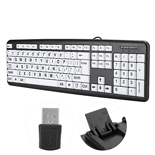 Large Print USB Wired Computer Keyboard (White Large Print Keys) Great for Visually Impaired Individuals - Senior Citizens in Low and Dim Lighted Areas(Black)