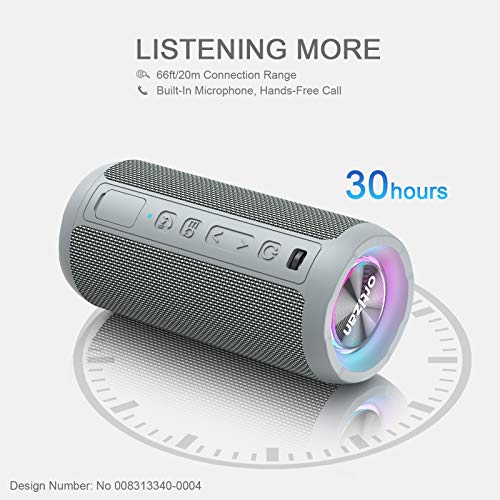 Ortizan Bluetooth Speaker, Portable Wireless Bluetooth Speakers With Led Light, Louder Volume & Enhanced Bass, IPX7 Waterproof, 30H Playtime, Durable Loud Speaker Bluetooth for Travel, Outdoor - Gray