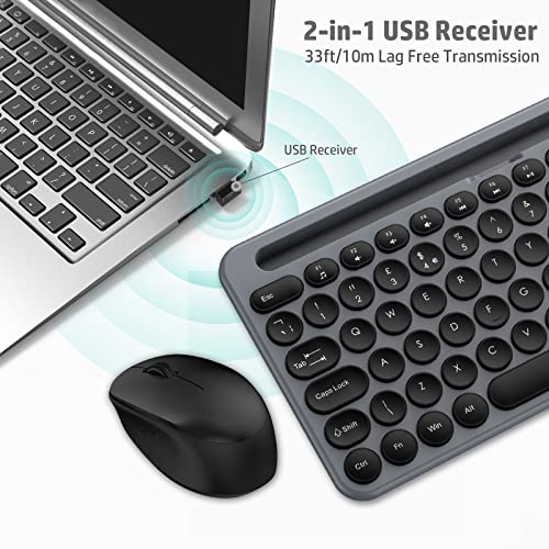 LeadsaiL Wireless Keyboard and Mouse Set with Phone and Tablet Holder, Wireless USB Mouse and Computer Keyboard Combo, Full-sized QWERTY UK Keyboard for HP/Lenovo Laptop and Mac-Grey