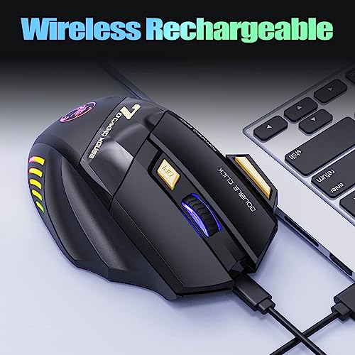 VEGCOO Wireless Gaming Mouse, C8 Rechargeable Silent Click Wireless Mouse with 2.4G USB Receiver, up to 4800 DPI Adjustable, Double Click for PC/Mac Gamer, Laptop and Desktop