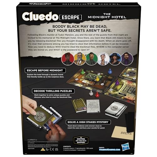 Cluedo Escape: The Midnight Hotel Board Game, 1-Time Solve Escape Room Games for 1-6 Players, Cooperative Mystery Games