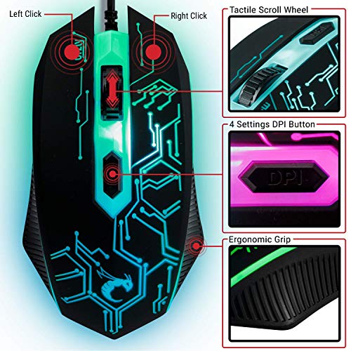Gaming Keyboard and Mouse and Mouse pad and Gaming Headset, Wired LED RGB Backlight Bundle for PC Gamers Users - 4 in 1 Gift Box Edition Hornet RX-250