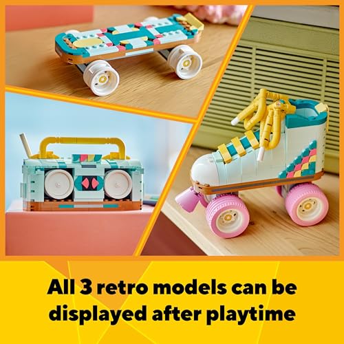 LEGO Creator 3in1 Retro Roller Skate to Mini Skateboard Toy to Boom Box Radio, Set for 8 Plus Year Old Girls, Boys & Kids, Great Desk Decoration or Bedroom Accessories, Gifts for Music Lovers 31148