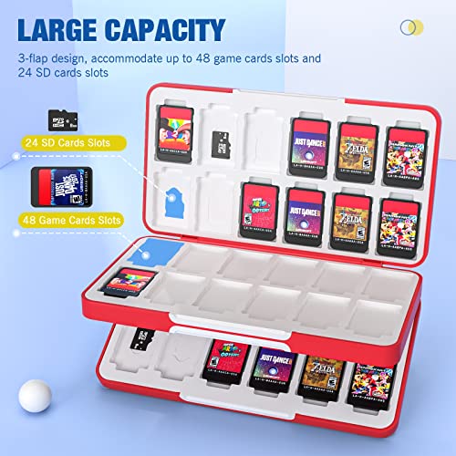 MoKo 48 Game Card Case Compatible with Nintendo Switch OLED 2021/Switch/Switch Lite, Switch Games Holder Case for 48 Switch Game Card & 24 SD Card, Slim & Portable Game Card Storage Box, Pokeball