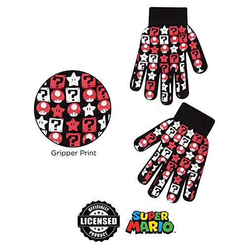 Nintendo Boys' Winter Hat and Kids Gloves Set, Super Mario Beanie for Ages 4-7, Red/Black, Age