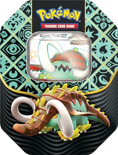 Pokémon TCG: Scarlet & Violet—Paldean Fates Tin – Great Tusk ex (1 Foil Promo Card & 4 Booster Packs)