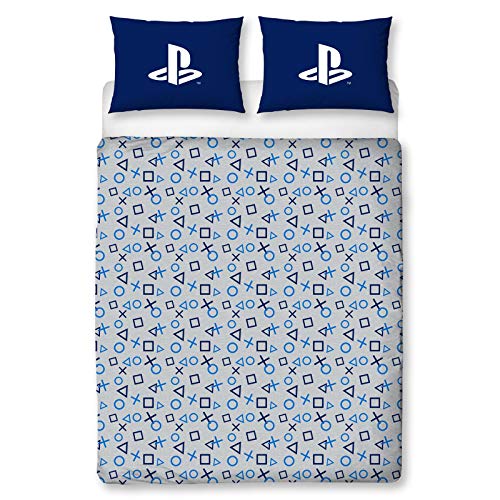 Character World PlayStation Blue Double Duvet Cover Officially Licensed Sony Reversible Two Sided Gaming Bedding Design with Matching Pillowcase, Polycotton, Blue, PYSBLEDD001UK2