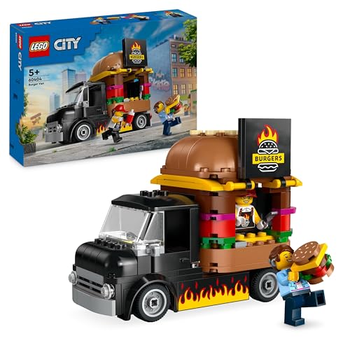 LEGO City Burger Van, Food Truck Toy for 5 Plus Year Old Boys & Girls, Vehicle Building Toys, Kitchen Playset with Vendor Minifigure and Accessories, Imaginative Play Gifts for kids 60404