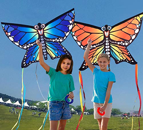 Butterfly Kite for Kids and Audlts, 120x95cm with Long Tails,beginner kite for children,Easy to Assemble and Fly, Easy-grip Handle with 200’ String and Swivel,. Awesome Beach and Outdoor Toys