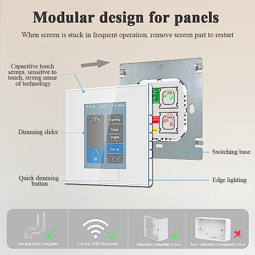 LANBON LCD 1 Gang Smart Dimmer Switch L8-HD, by Mesh WiFi No Drop & Lag,2-Way,Supports Alexa&Google Home, Neutral Wire Required