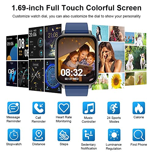 Smart Watch 2021, Fitness Tracker 1.69" Touch Screen Heart Rate Sleep Monitor, IP68 Waterproof Fitness Watch Smartwatch, 24 Modes, Pedometer Activity Trackers Smart Watch for Men Women for Android iOS