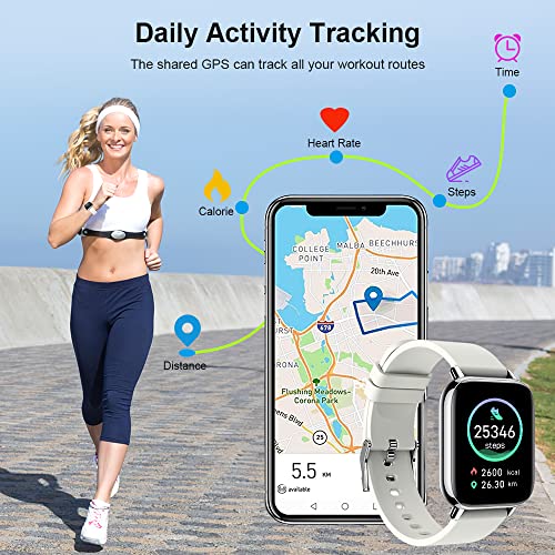 Smart Watch, Fitness Tracker 1.69" Touch Screen Heart Rate Sleep Monitor, IP68 Waterproof Fitness Watch, 24 Modes, Pedometer Step Activity Trackers Smartwatch for Men Women for Android iOS White