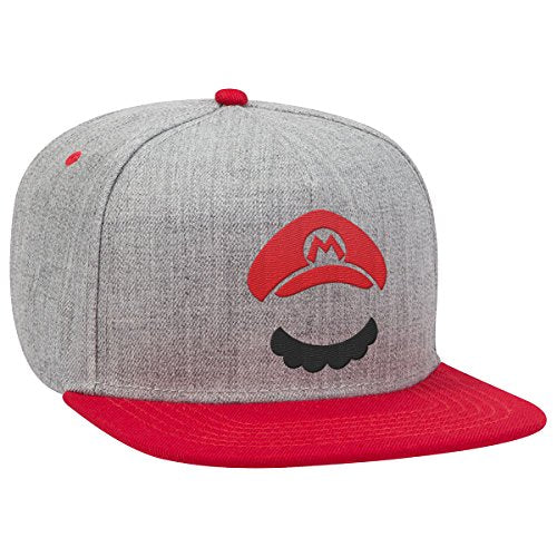 Controller Gear Official Nintendo Mario Moustache Cap-Wool-Flat Bill Baseball, Melange/Red, One Size
