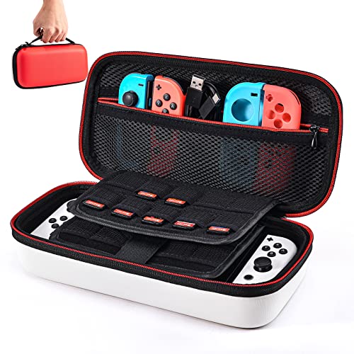 Younik Carrying Storage Case for NS Switch/Switch OLED, Large Storage Case for Switch Console & Accessories(Red and White)