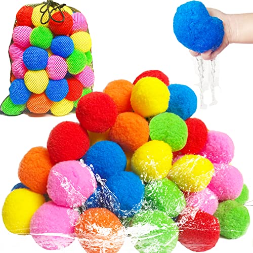 60PCS Reusable Water Balls, Water Soaker Balls for Outdoor Toys and Games,Beach Balls for Kids and Teens Boys and Girls - Summer Activities Balls for Pool and Backyard Fun