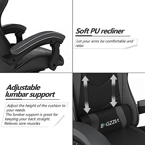 bigzzia Gaming Chair Office Chair Desk Chair Swivel Heavy Duty Chair Ergonomic Design with Cushion and Reclining Back Support (Gray)