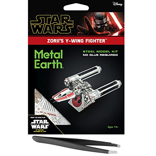 Fascinations Metal Earth Star Wars Rise of Skywalker Zorii's Y-Wing Fighter 3D Metal Model Kit Bundle with Tweezers