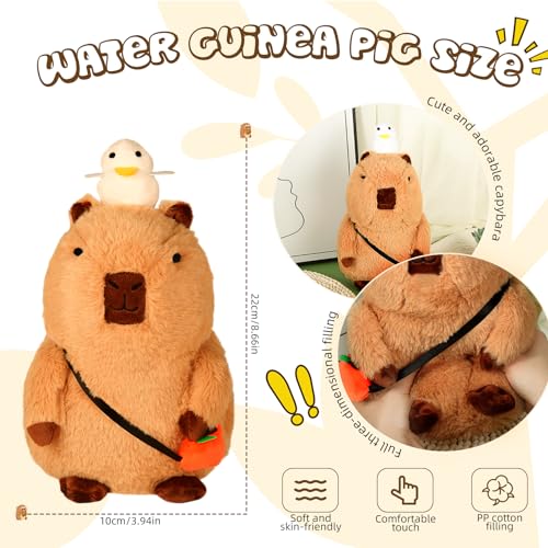 Capybara Plush, Capybara Stuffed Animal with Cute Turtle Backpack, Capybara Pillow, Doll Plush Soft Pillow Stuffed Toy Skin-friendly Comfortable Cushion Cuddle for Boys Girls Gifts Girlfriend