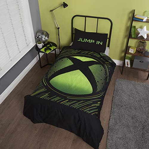 Coco Moon Xbox Green Black Blue Gaming Single Double or King Bed Duvet Bedding Set Genuine Microsoft Gamer Xbox Merchandise Gifts (Sphere, Single)