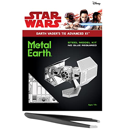 Metal Earth Fascinations Star Wars Darth Vader's TIE Fighter Advanced X1 3D Metal Model Kit Bundle with Tweezers