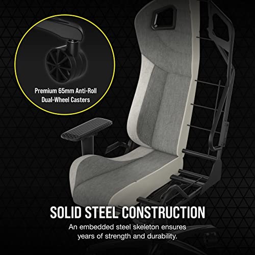 Corsair T3 RUSH Fabric Gaming Chair (2023) – Racing-Inspired Design – Soft Fabric Exterior – Padded Neck Cushion – Memory Foam Lumbar Support – Adjustable Seat Height – Grey & White